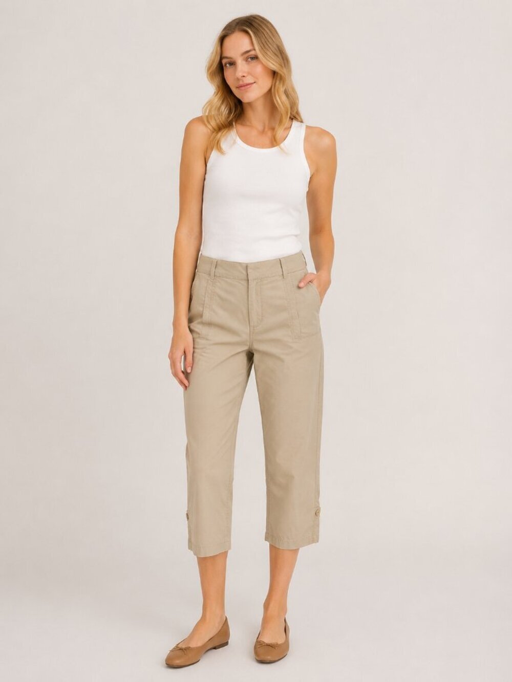 2/$30 Eileen Fisher Organic Chino Pedal Pusher Small Khaki Tan Pockets #6800